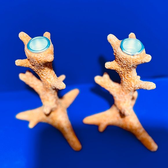 NEW…. Pair of Coral Branch-Shaped Candle Stick Holders, Orange in Color... - Picture 6 of 8